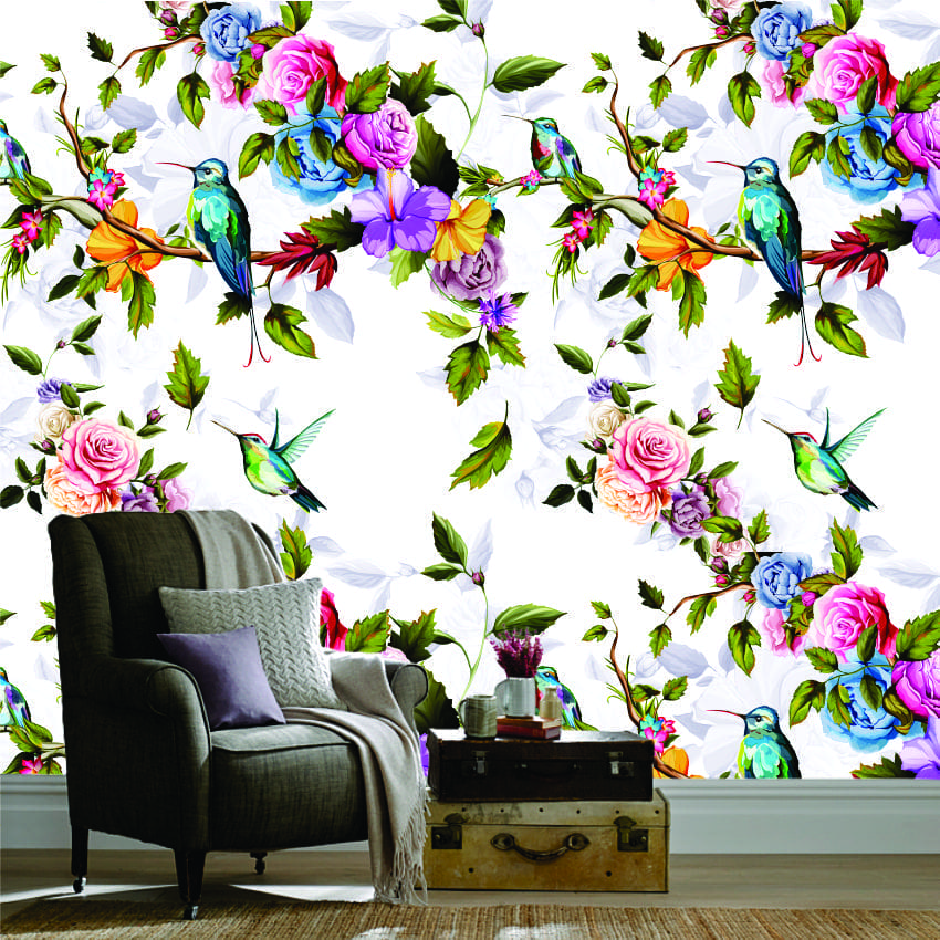 Roses & Birds Wallpaper