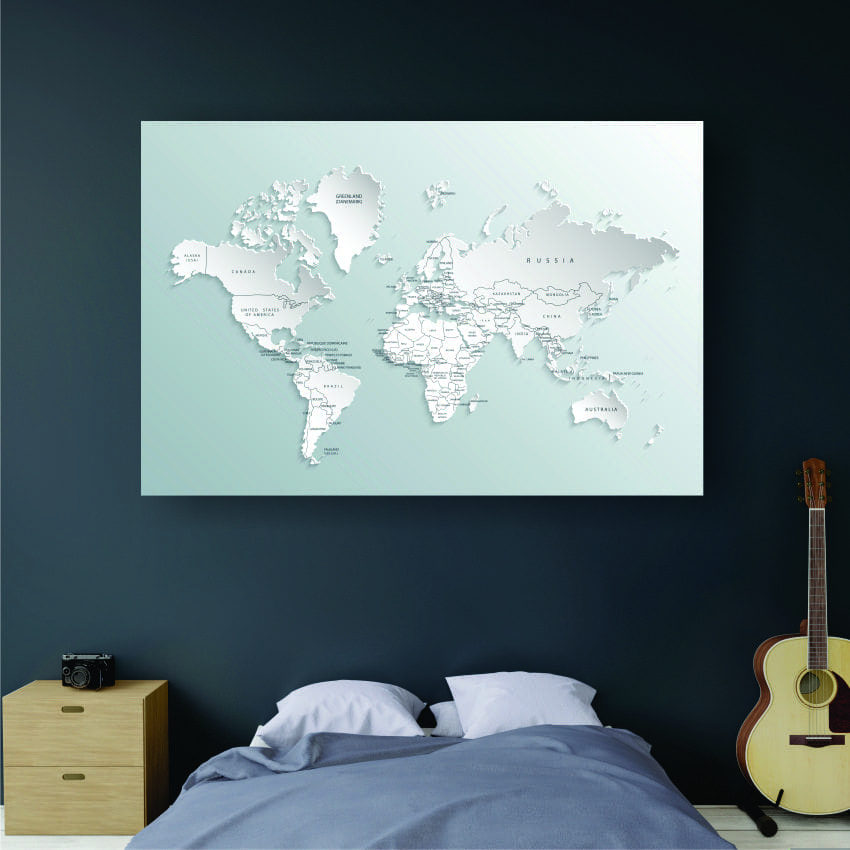 3D World Map Canvas Art