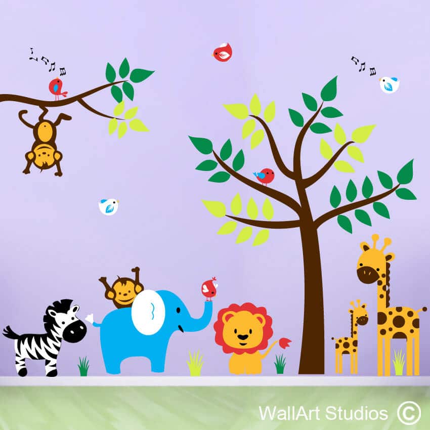 Jungle theme safari animals nursery wall art