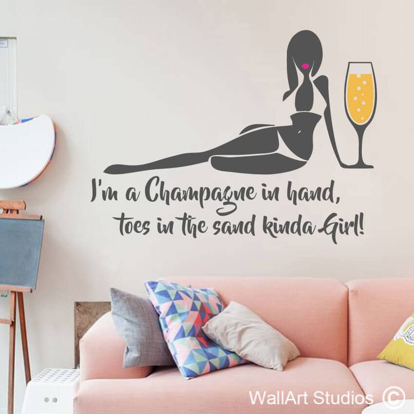 Champagne Girl Wall Decal Quote