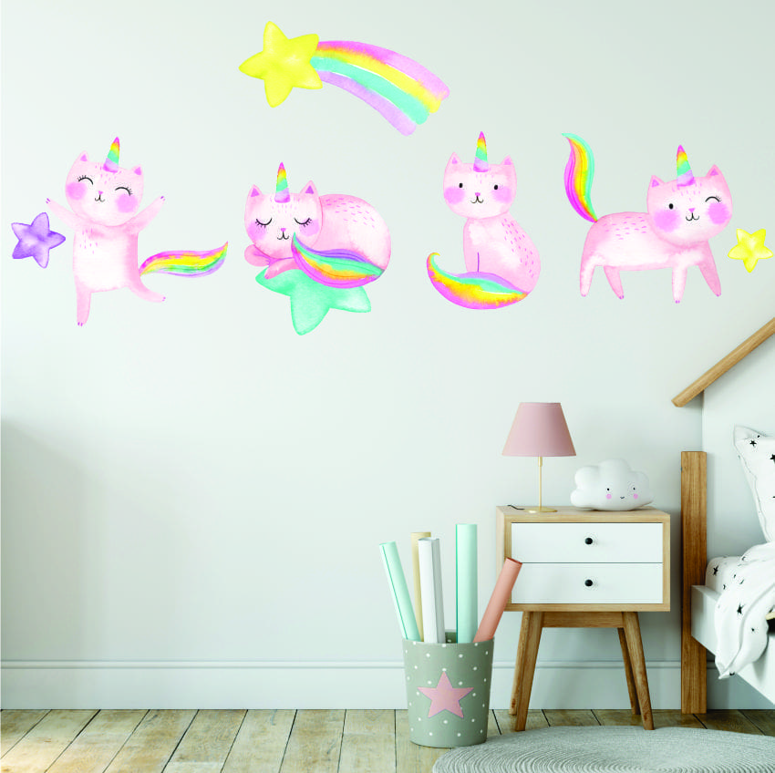 Rainbow Unicorn Cats Wall Sticker