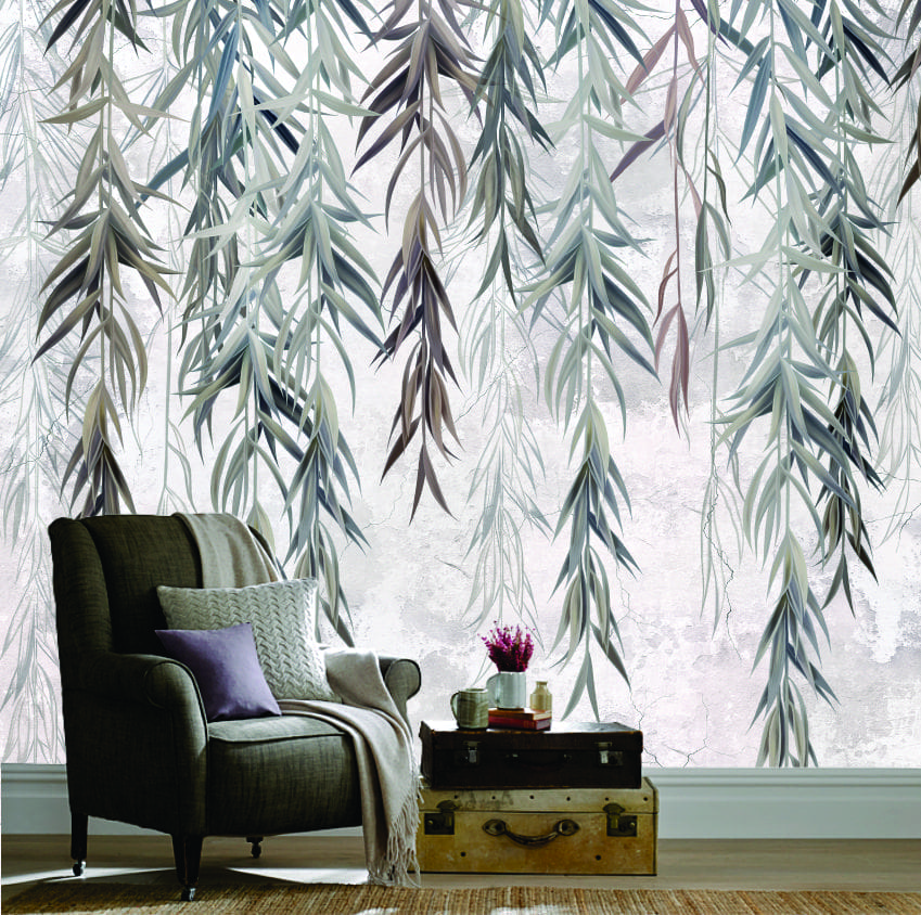 Hanging Leaves with Cracked Wall Mural