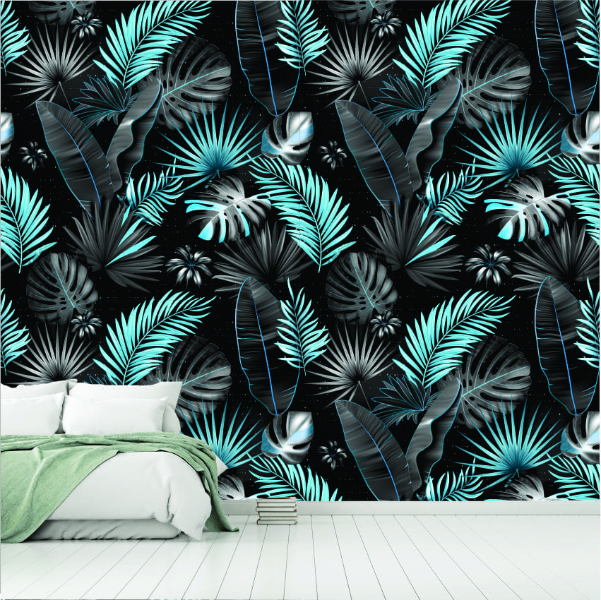 Black, Grey Palm Leaves Wallpaper