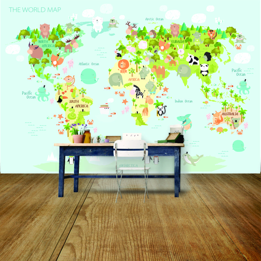 Children's World Map Wall Mural